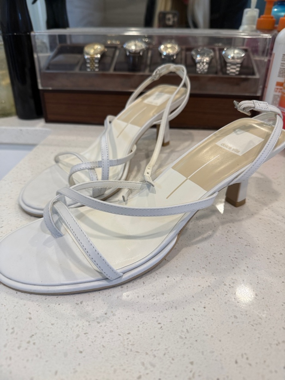 Dolce Vita White Strappy Mid Heel Sandals